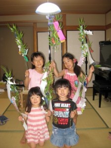 students with Tanabata trees